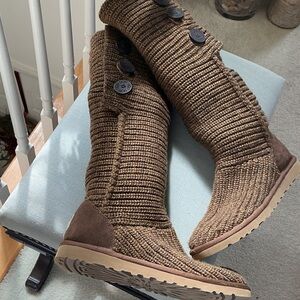 UGGS Knee-High Knit Button Boots - Brown